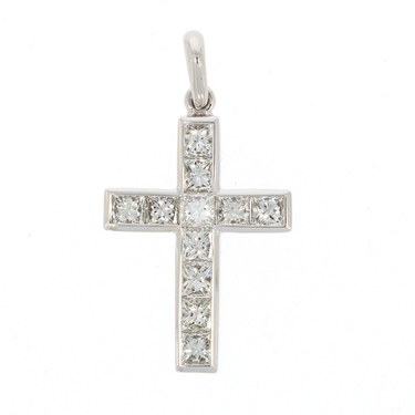 GBELIN Anhnger Kreuz mit 11 Diamanten im Princessschliff 0,62 ct. aus 750 Weigold