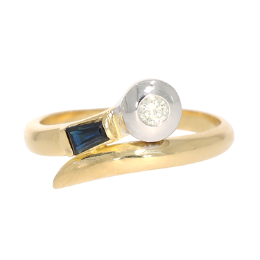 Bicolor Ring mit Brillant 0,10 ct. und Saphir ca. 0,20 ct. aus 750 Gold # 57