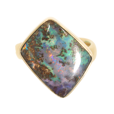 Ring mit Boulder Opal aus 750 Gelbgold # 62 Stein beschdigt, hat einen Riss