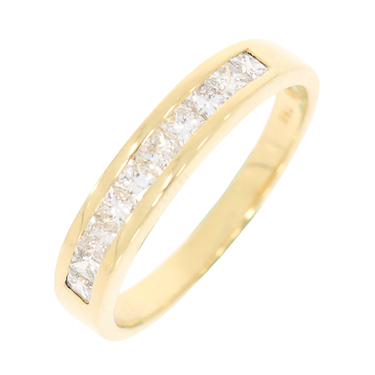 Ring mit 10 Diamanten im Princessschliff ca. 0,74 ct. aus 750 Gelbgold # 61